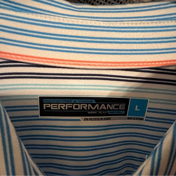 Roundtree Yorke Performance Polo, White/Blue/Orange, Large - Picture 2 of 4